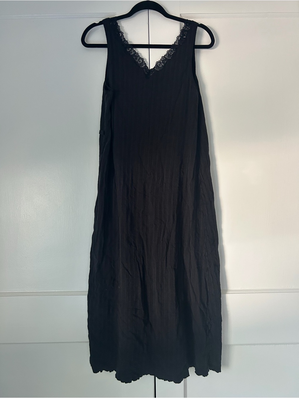DKNY Sleepwear Lace-Trim Black Crinkle Slip Dress Sleeveless Maxi Midi - Picture 4 of 4